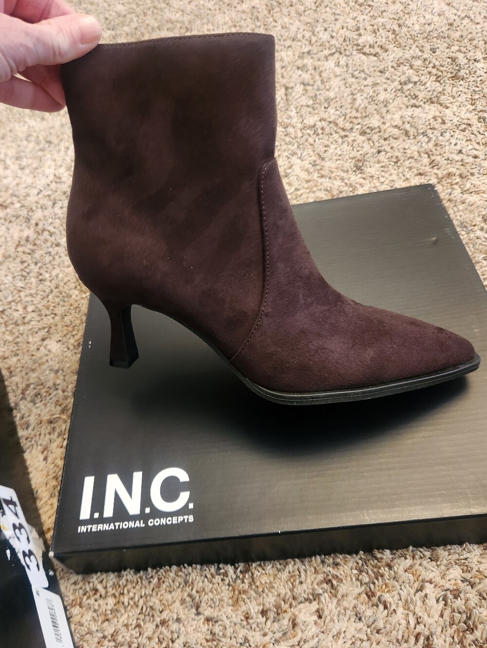 INC International Concepts BATY Dark Brown Suede Ankle Booties Size 6.5 NWT